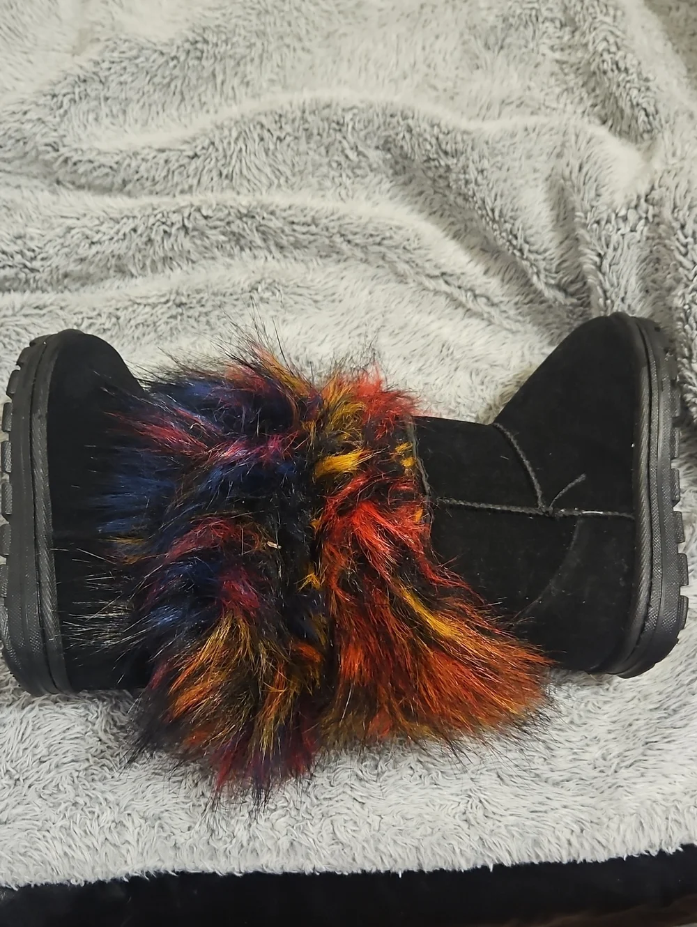 Kids Faux Fur Black Winter Boots Size 10